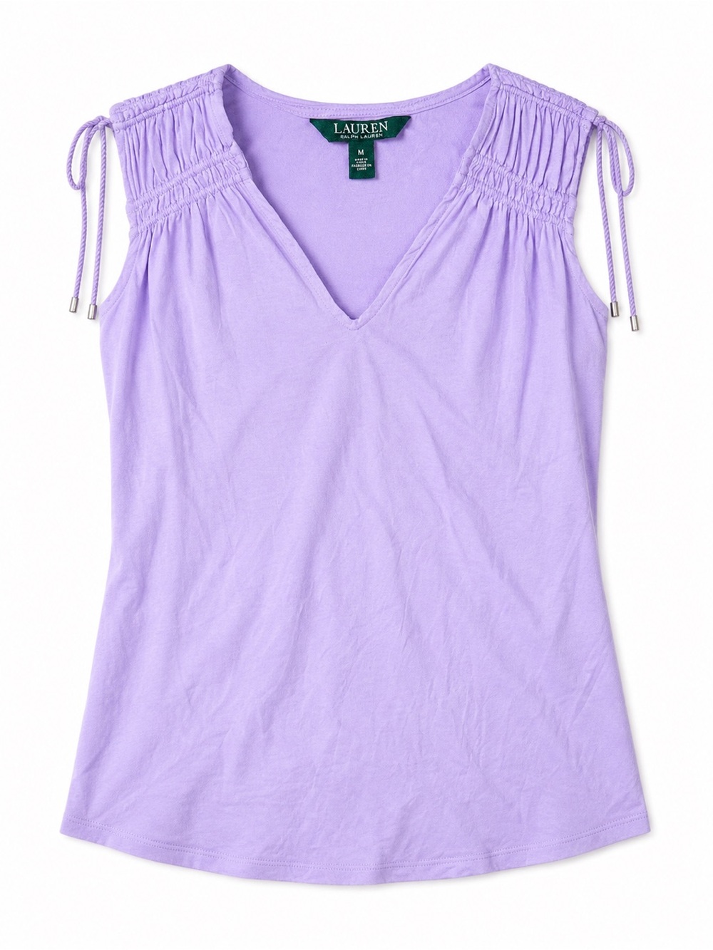 Lauren Ralph Lauren M Lavender Cotton Drawstring Tank Top Coastal Preppy Y2K